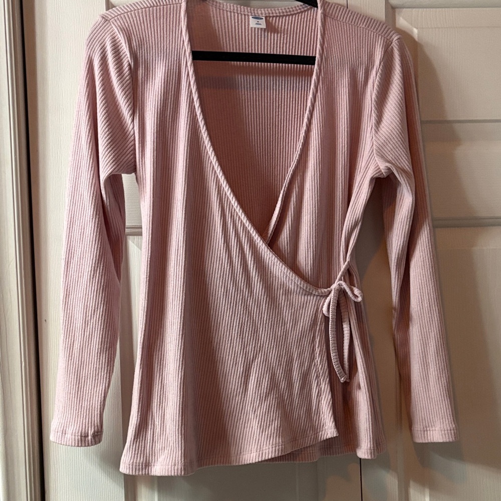 Old Navy Light Pink Ribbed Wrap Blouse